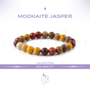 Mookaite Jasper Bracelet Enhance your vitality and courage with Mookaite Jasper, a stone known for boosting physical strength and encouraging adventurous spirit. Pair it with Red Jasper to amplify your inner strength and endurance, creating a dynamic duo for resilience and energy. Benefits: Increases vitality, boosts courage, and supports physical well-being.